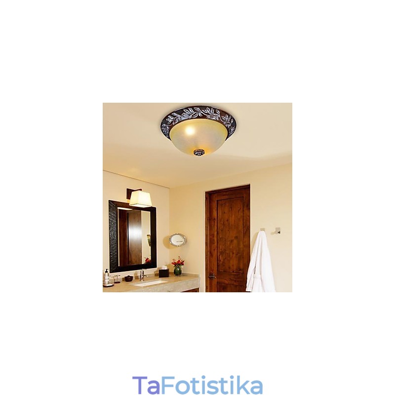 Flush Mount ανοιχτό λευκό κίτρινο γυαλί ασημί σκάλισμα European Classic