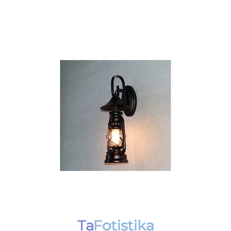 Vintage Μαύρο Μεταλλικό Φανάρι τοίχου με ένα φως
