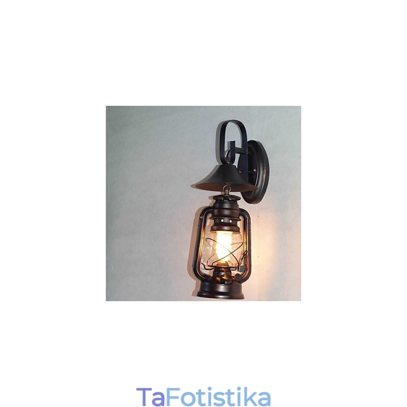Vintage Μαύρο Μεταλλικό Φανάρι τοίχου με ένα φως