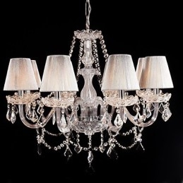 Chandelier Crystal Luxury Modern Living 8 Lights με Υφασμάτινη Απόχρωση