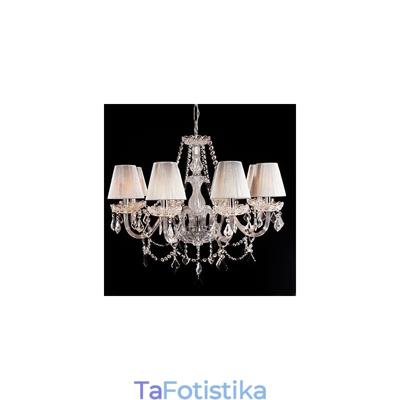 Chandelier Crystal Luxury Modern Living 8 Lights με Υφασμάτινη Απόχρωση