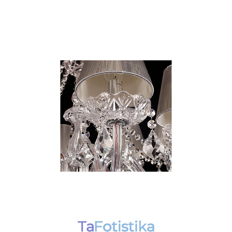 Chandelier Crystal Luxury Modern Living 8 Lights με Υφασμάτινη Απόχρωση
