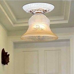 White Flush Mount Light μοτίβο Glass Shade Hand European Retro Classic