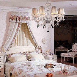 Chandelier Crystal Luxury Modern Living 8 Lights με Υφασμάτινη Απόχρωση