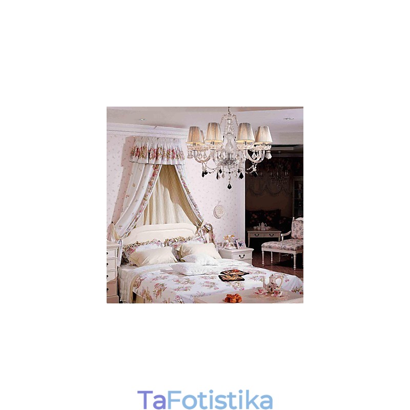Chandelier Crystal Luxury Modern Living 8 Lights με Υφασμάτινη Απόχρωση
