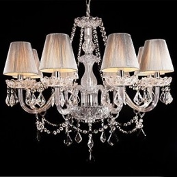 Chandelier Crystal Luxury Modern Living 8 Lights με Υφασμάτινη Απόχρωση