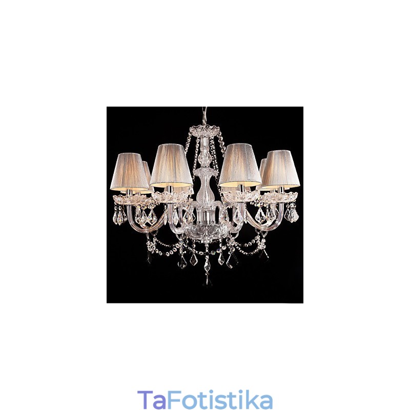 Chandelier Crystal Luxury Modern Living 8 Lights με Υφασμάτινη Απόχρωση