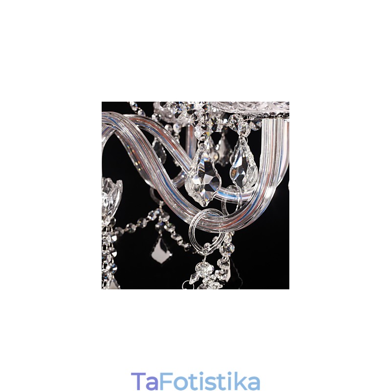 Chandelier Crystal Luxury Modern Living 8 Lights με Υφασμάτινη Απόχρωση