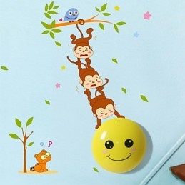 Αυτοκόλλητα τοίχου Monkeys, έξυπνο, διακοσμητικό φωτιστικό τοίχου, ενεργοποιημένο με φως επαγωγής