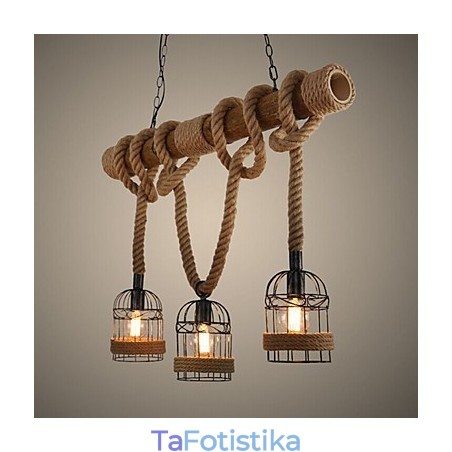 Πολυέλαιος American Country Retro Bamboo Three Head Rope Πολυέλαιος American Country Retro Bamboo Three Head Rope