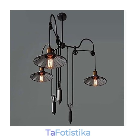 Εσωτερική απόχρωση Vintage Pully Pendant Light 3 Island Foyer Metal+ Galss Εσωτερική απόχρωση Vintage Pully Pendant Light 3 Island Foyer Metal+ Galss