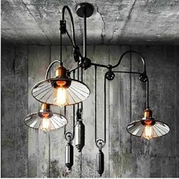 Εσωτερική απόχρωση Vintage Pully Pendant Light 3 Island Foyer Metal+ Galss
