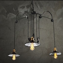 Εσωτερική απόχρωση Vintage Pully Pendant Light 3 Island Foyer Metal+ Galss