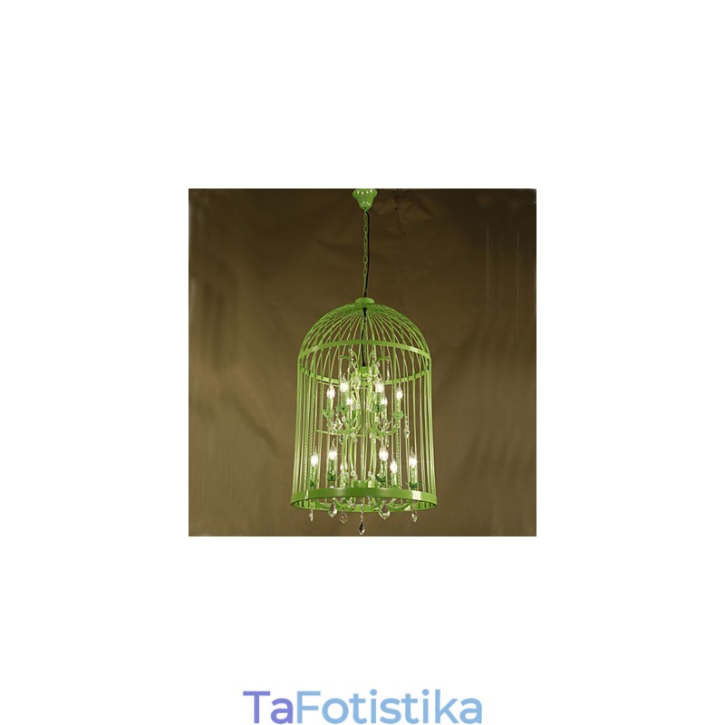 Vintage Φωτιστικό Σιδερένιο Κλουβί Σκάλας Πολυέλαιος Κρύσταλλος