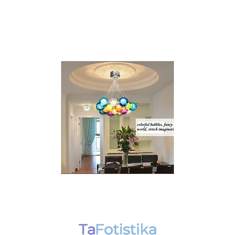 Μοντέρνο κρεμαστό φωτιστικό σε έγχρωμο γυαλί Bubble Globe με 19 φωτάκια