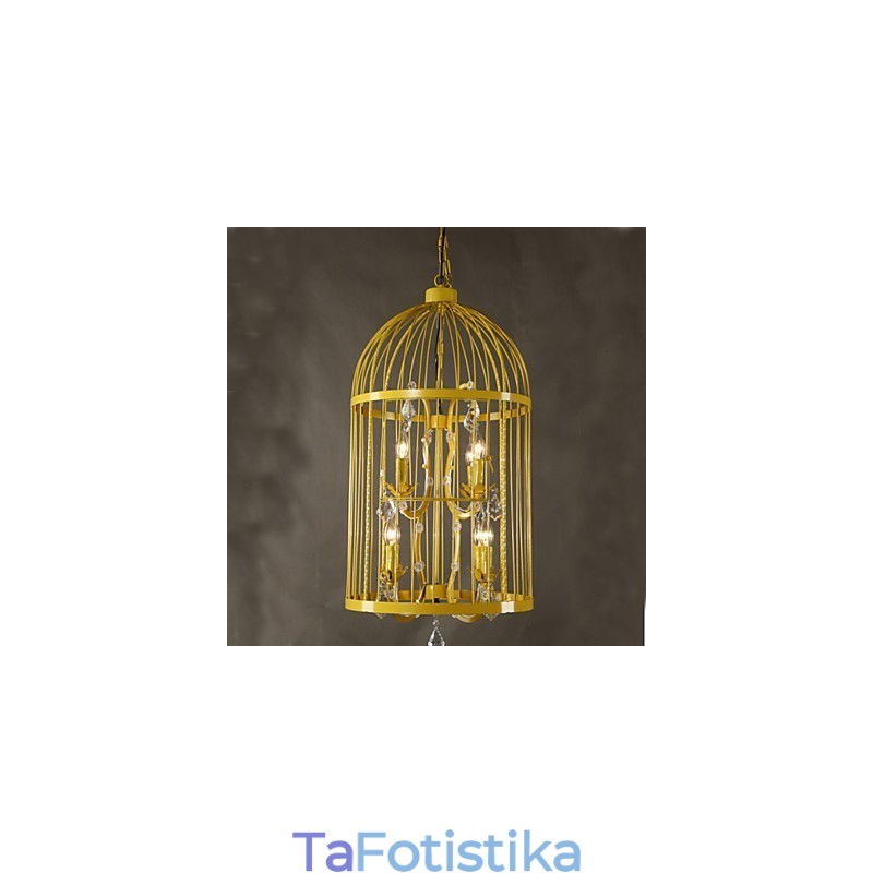 Vintage Σιδερένιο Κλουβί Λάμπα Σκάλας Πολυέλαιος Crystal A