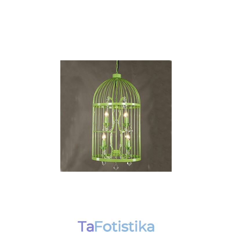 Vintage Σιδερένιο Κλουβί Λάμπα Σκάλας Πολυέλαιος Crystal A