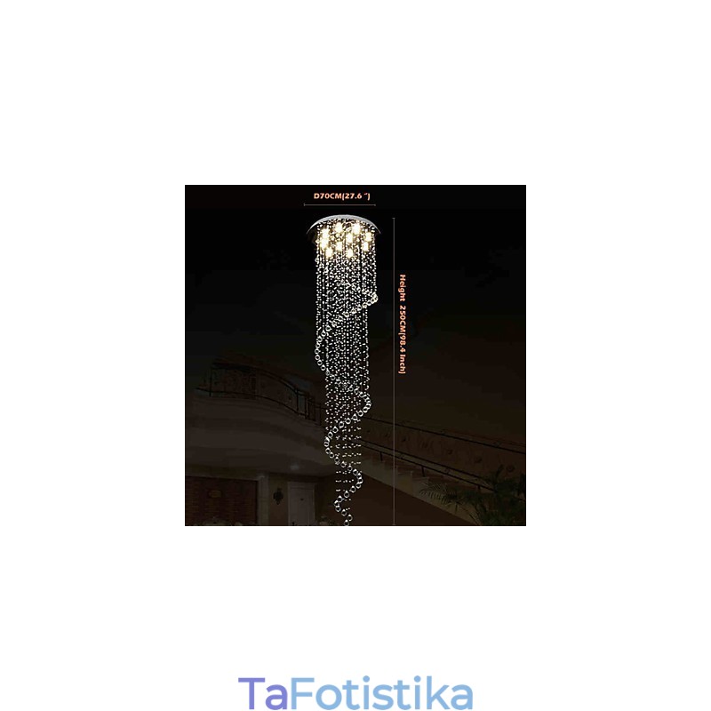 Μοντέρνο κρεμαστό κρύσταλλο Φωτιστικό Πολυέλαιος Φωτιστικά Φωτιστικά με Μονό Σπιράλ D70CM H250CM