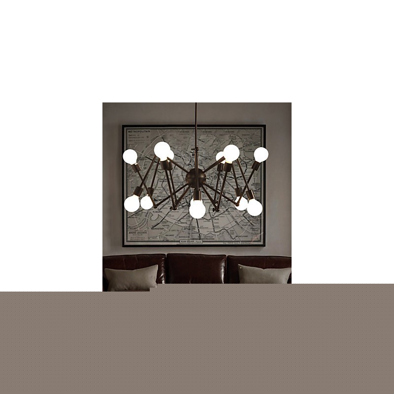 American Loft Black Lights Iron Spider Πολυέλαιος με 12 Κεφάλια
