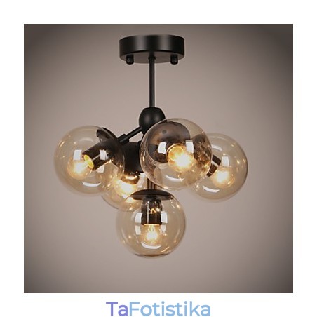 Πολυέλαιος 5 Φώτα Γυάλινα Φωτάκια Μπάλας Retro Outdoors Garage Metal Πολυέλαιος 5 Φώτα Γυάλινα Φωτάκια Μπάλας Retro Outdoors Garage Metal