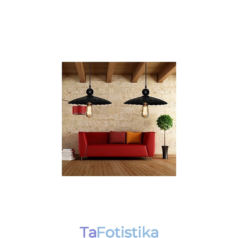 Medium Vintage Μαύρη Ομπρελό μεταλλικό μενταγιόν με ένα φως