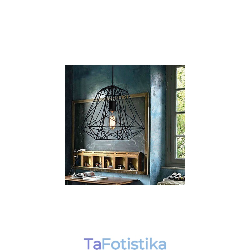 Vintage Ρετρό Ζωγραφική Μεταλλικό Κρεμαστό Φωτιστικό Γκαράζ