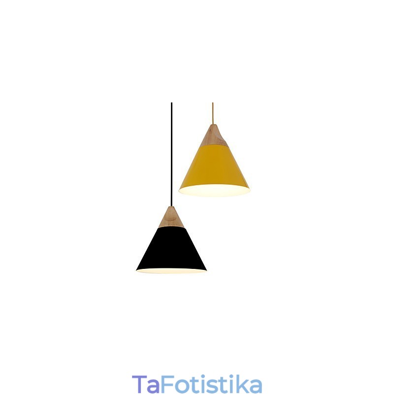 Κρεμαστό φωτιστικό Mini Artistic Cone 1 Light Mordern Simplicity Finish Μαύρο Λευκό Κίτρινο Αλουμίνιο & Ξύλινο Droplight